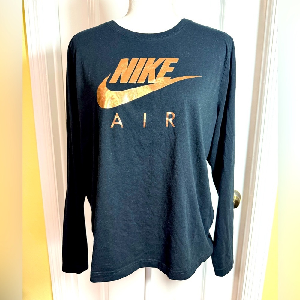 NIKE black long sleeve shirt, rose gold swoosh detail, size XL